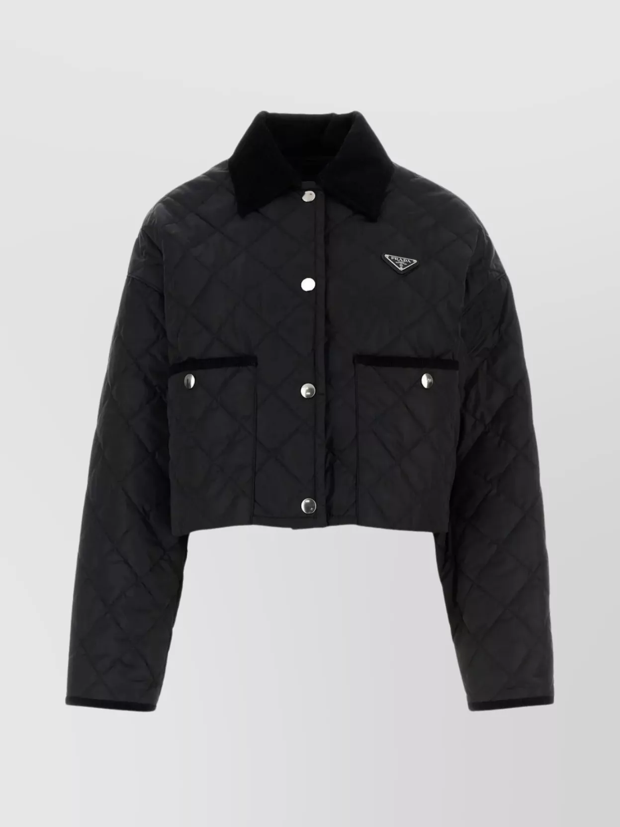 Prada Nylon Collar Cropped Jacket In Black