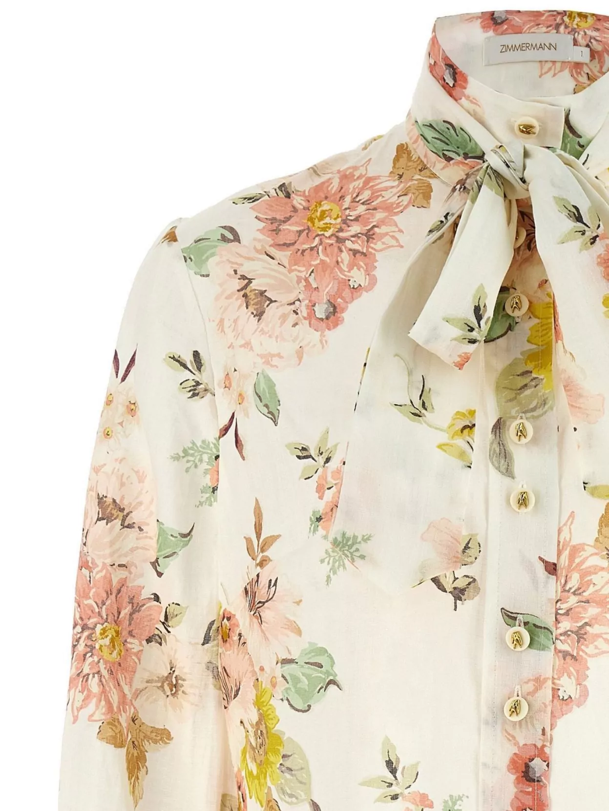 Zimmermann Floral Print Bow Tie Neck Shirt