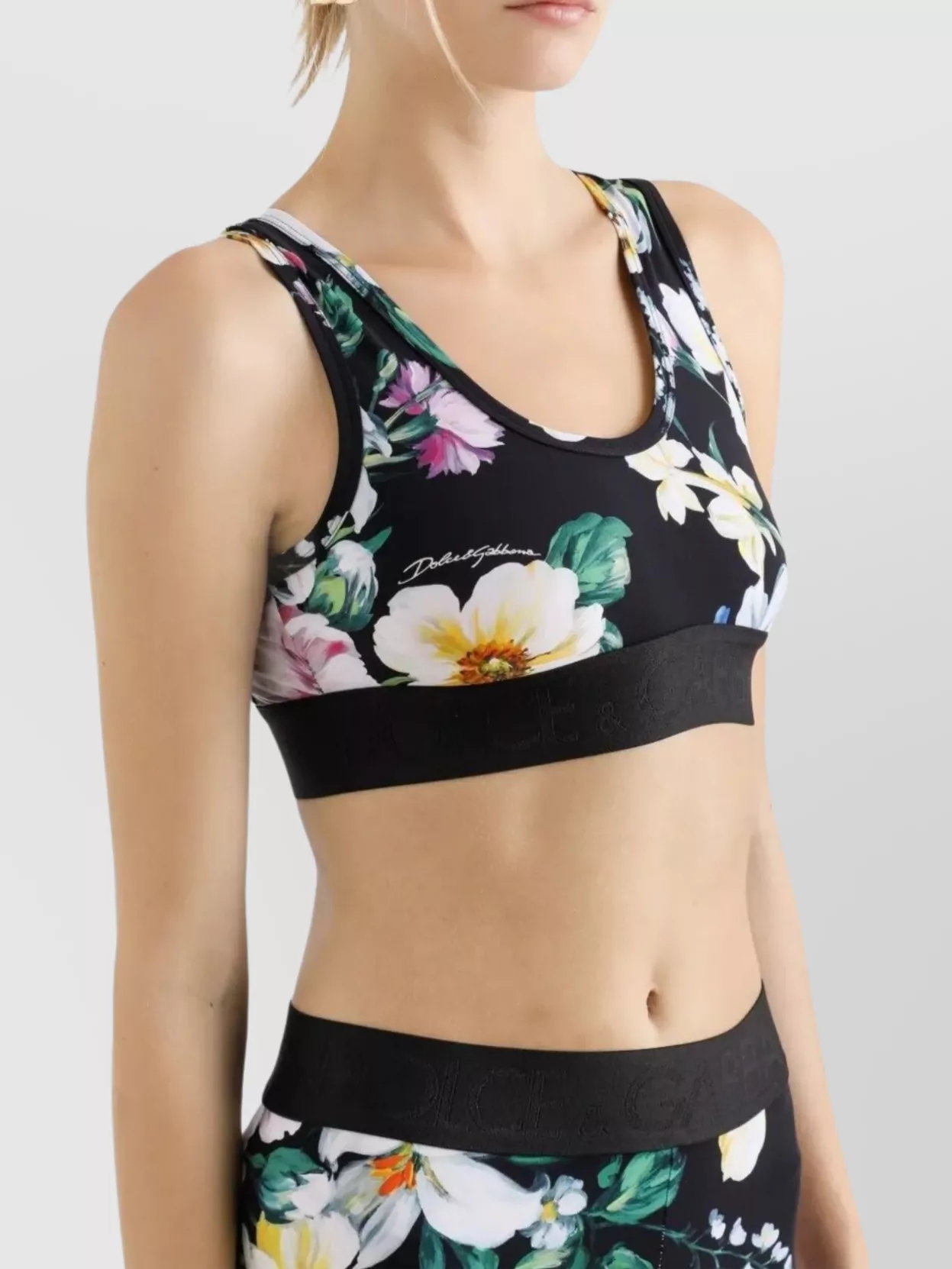 Shop Dolce & Gabbana Flower Print Sleeveless Crop Top In Black