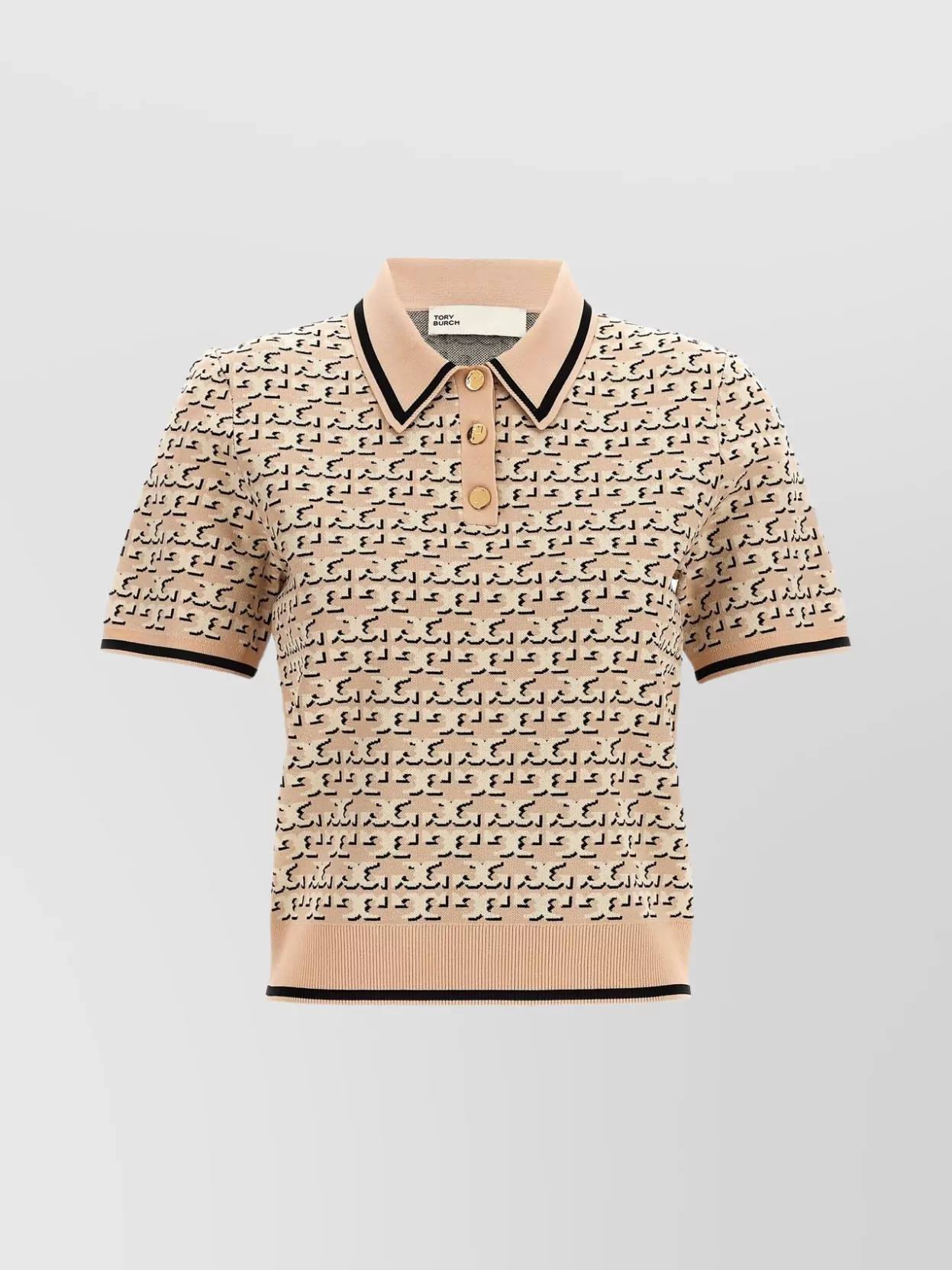 Tory Burch Patterned Polo Shirt With Contrast Trim In Pink