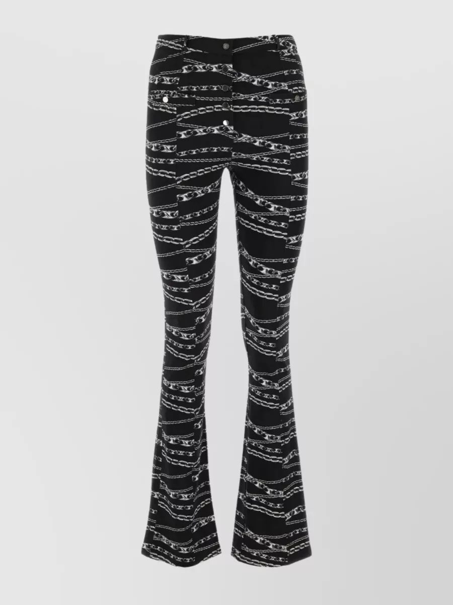 Shop Rabanne Viscose Flare Pant With All-over Chain Print In Black