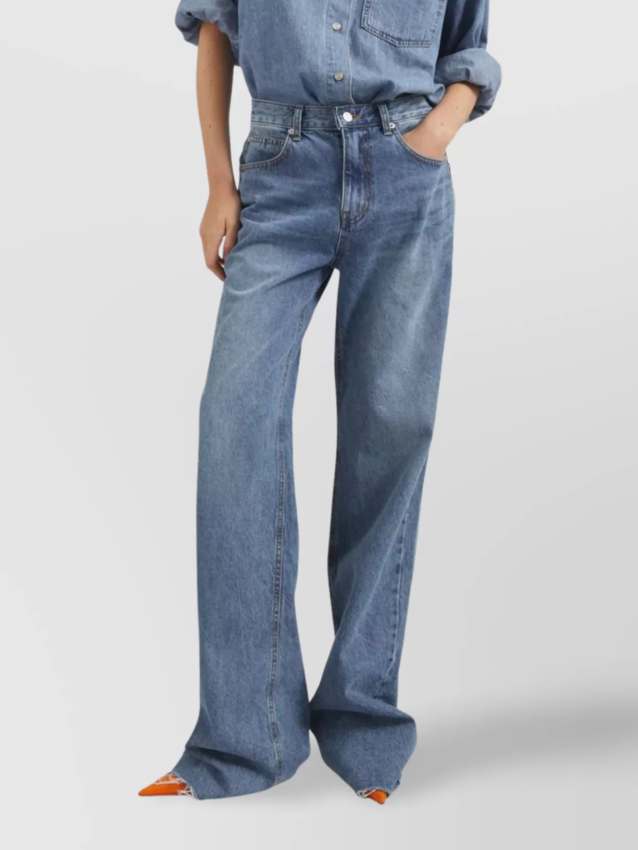 The Frankie Shop Wide-leg Denim Trousers Raw Hem In Animal Print