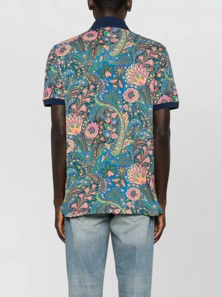 Etro Paisley Print Cotton Short-Sleeve Polo Shirt