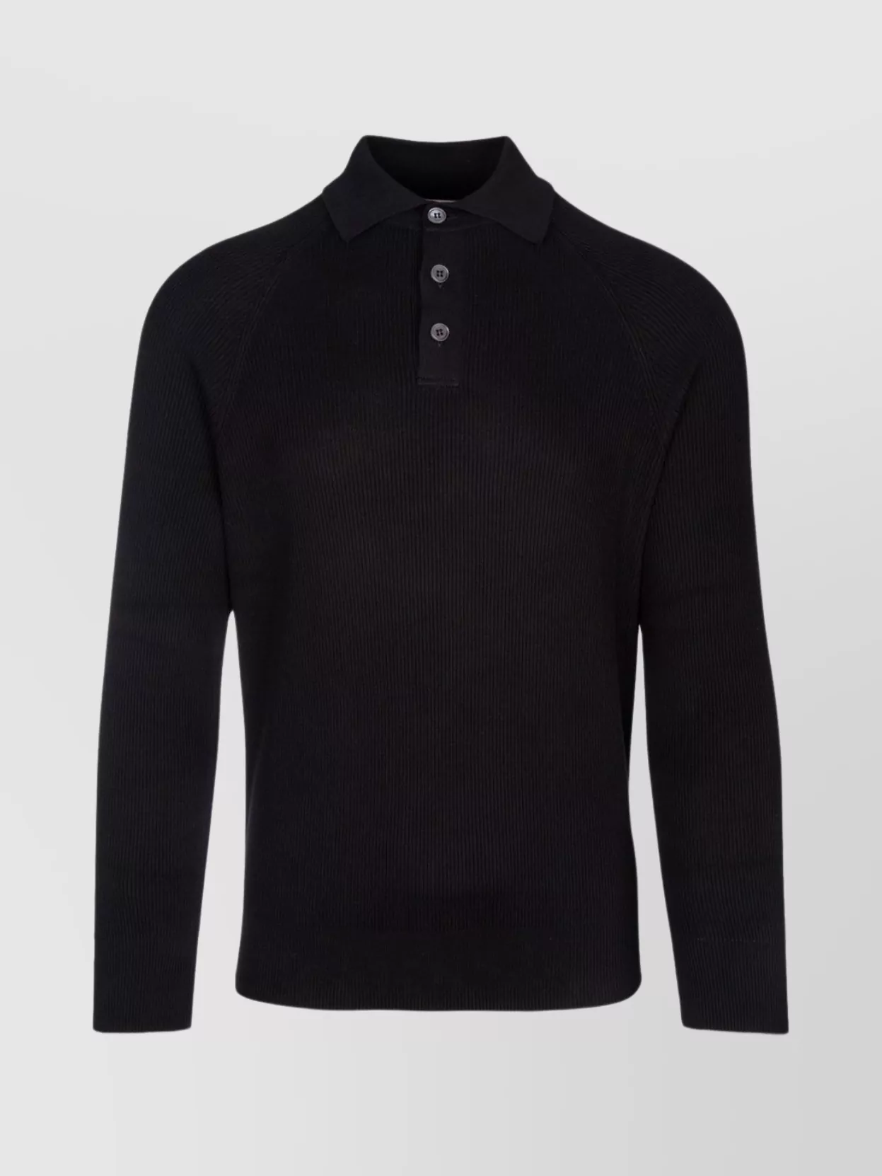 Shop Brunello Cucinelli Buttoned Collar Ribbed Long Sleeve Polo