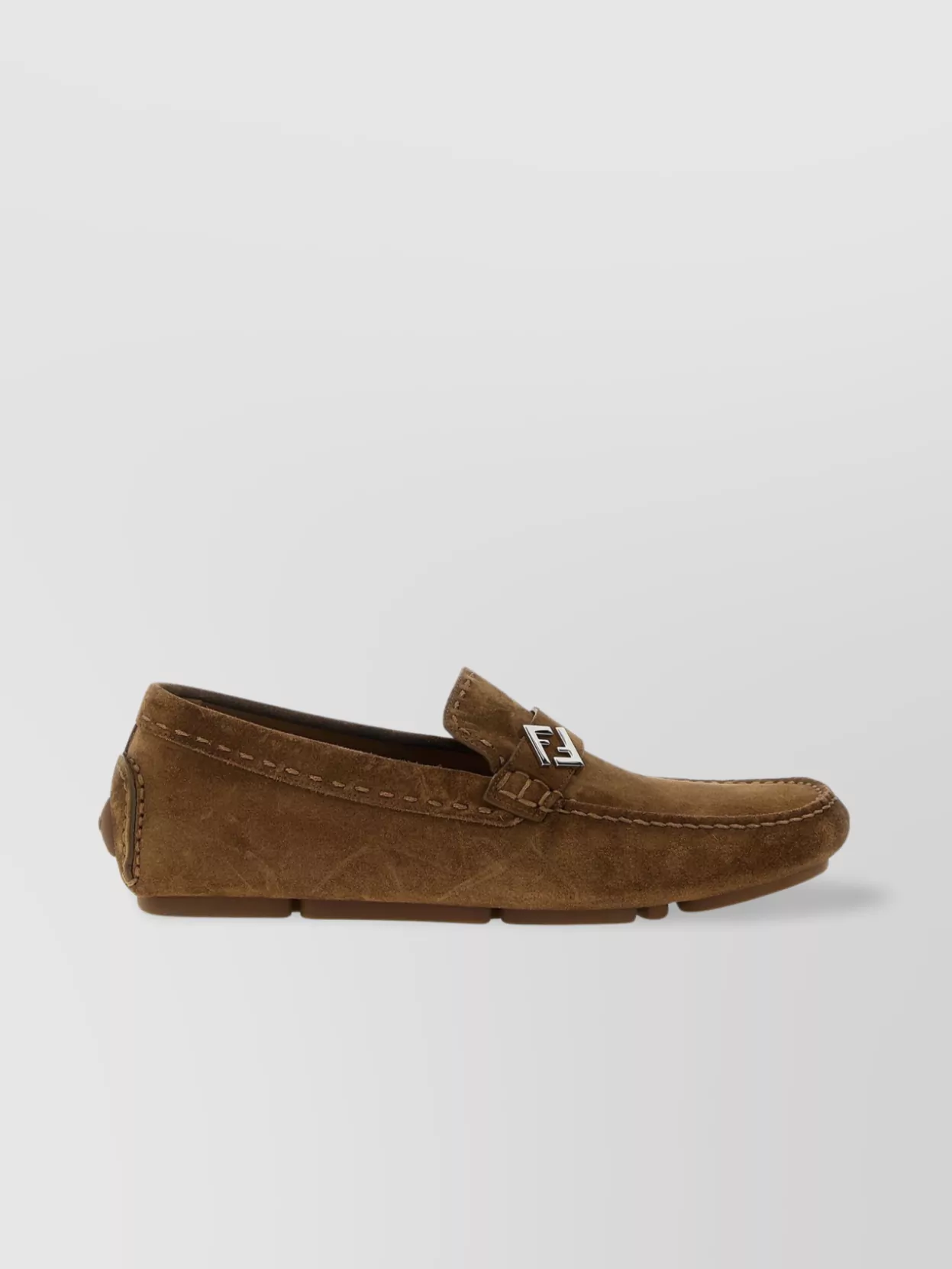 Fendi Moc Toe Suede Loafers With Rubber Sole