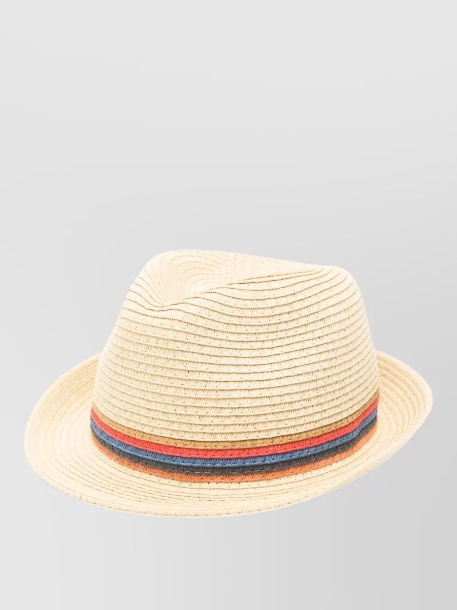Paul Smith Striped Straw Fedora Hat