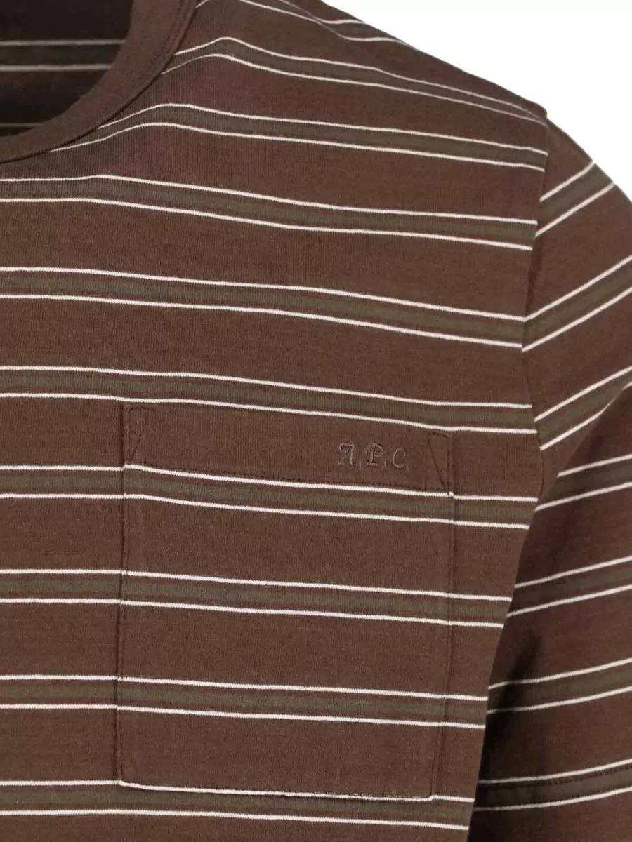 A.p.c. Striped Short Sleeve T Shirt Chest Pocket