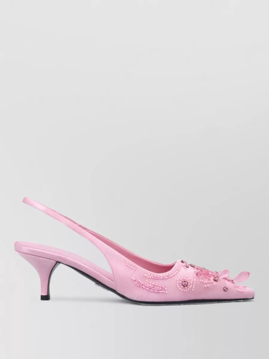 Prada embroidered satin slingback pumps