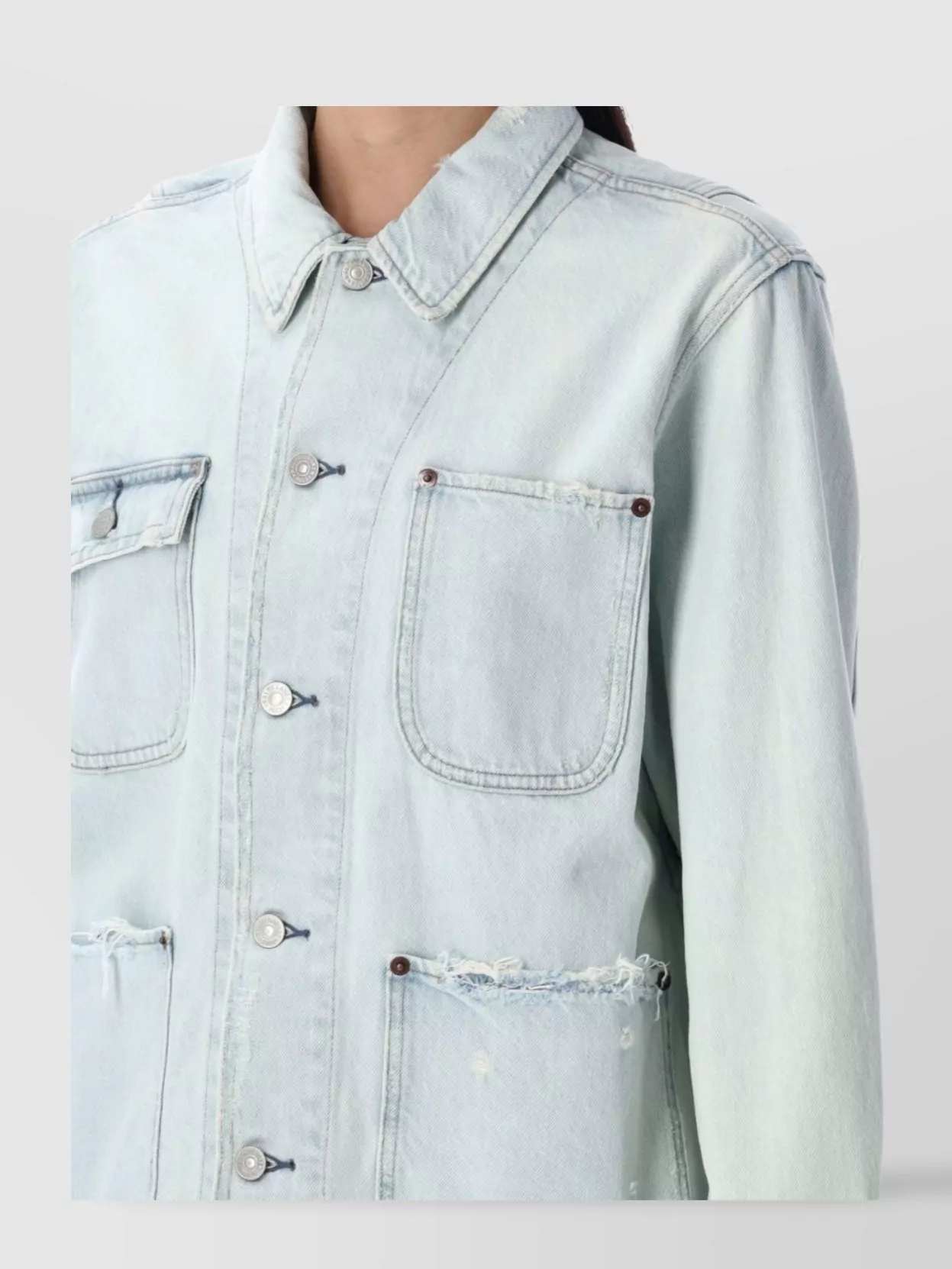 Shop Polo Ralph Lauren Distressed Denim Worker Jacket Pockets