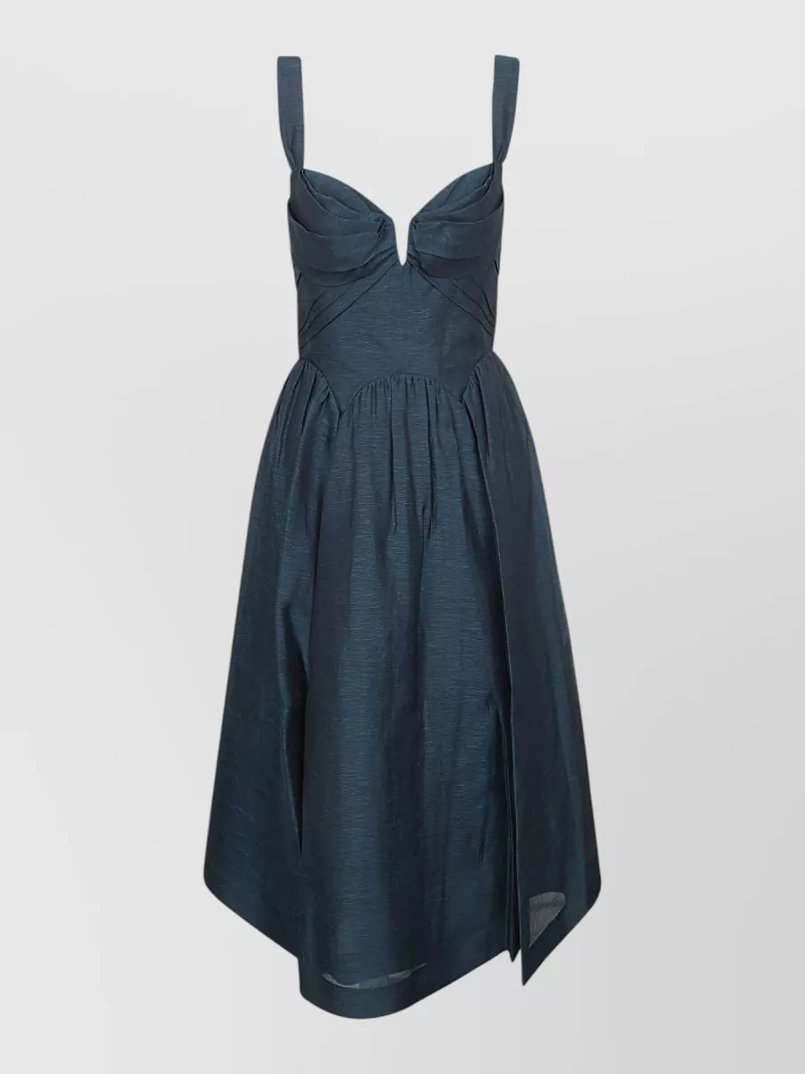 Zimmermann Rebellion Silk Linen Midi Dress In Blue