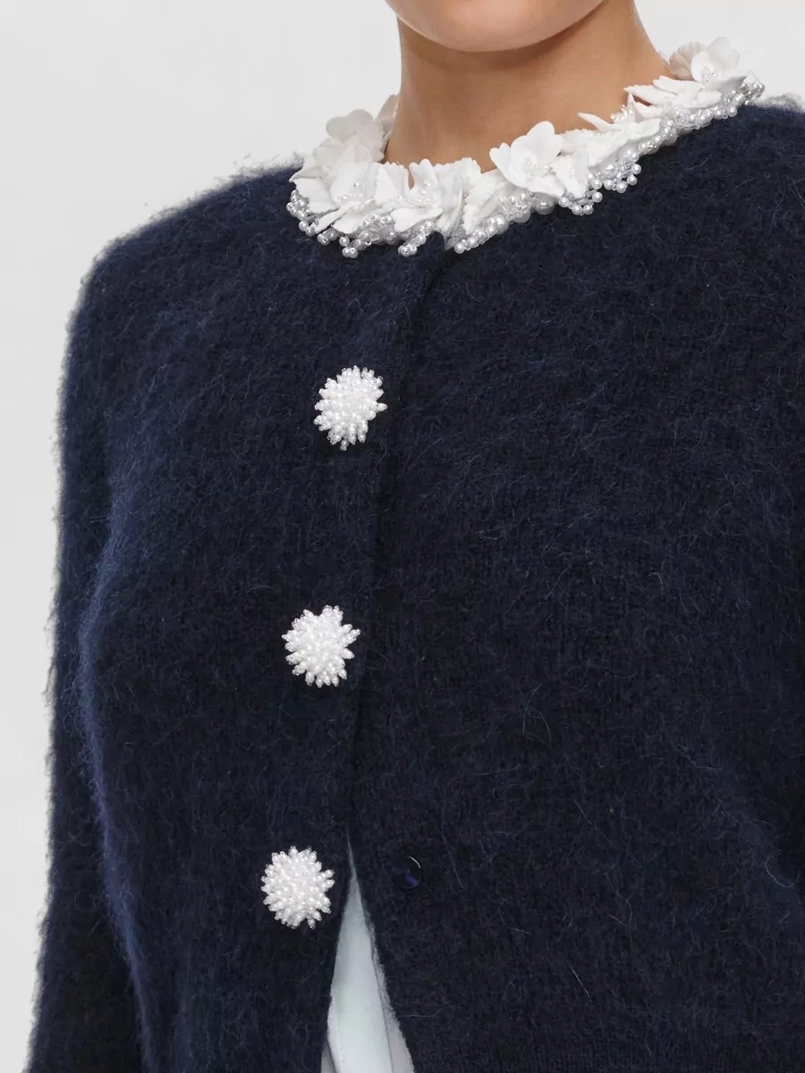 Self-Portrait Alpaca-Blend Embellished Cropped Cardigan