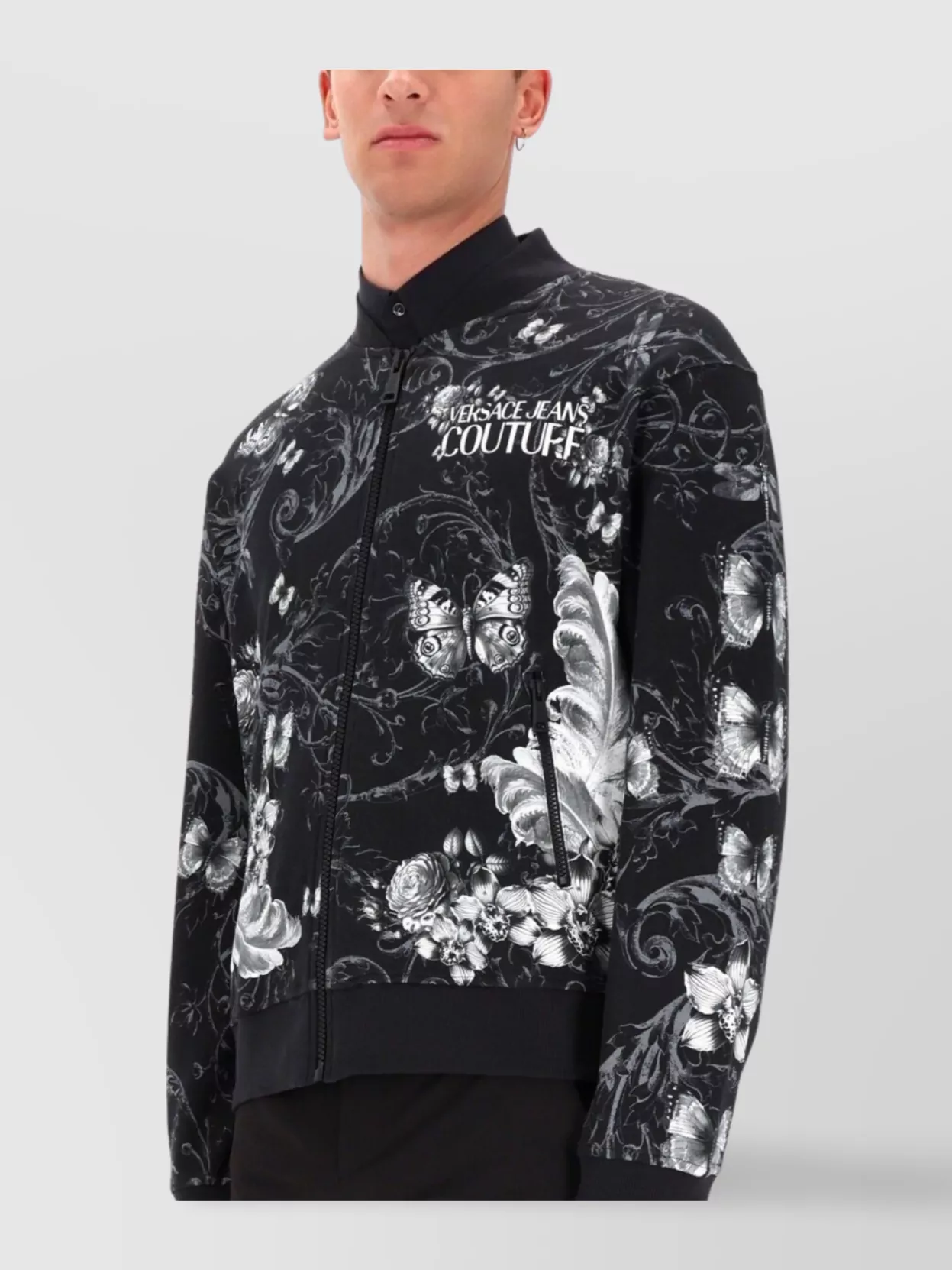 Versace Jeans Couture Floral Print High Collar Bomber Jacket
