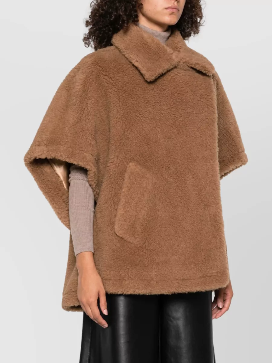 Max Mara Camel Shearling-Effect Cape Jacket