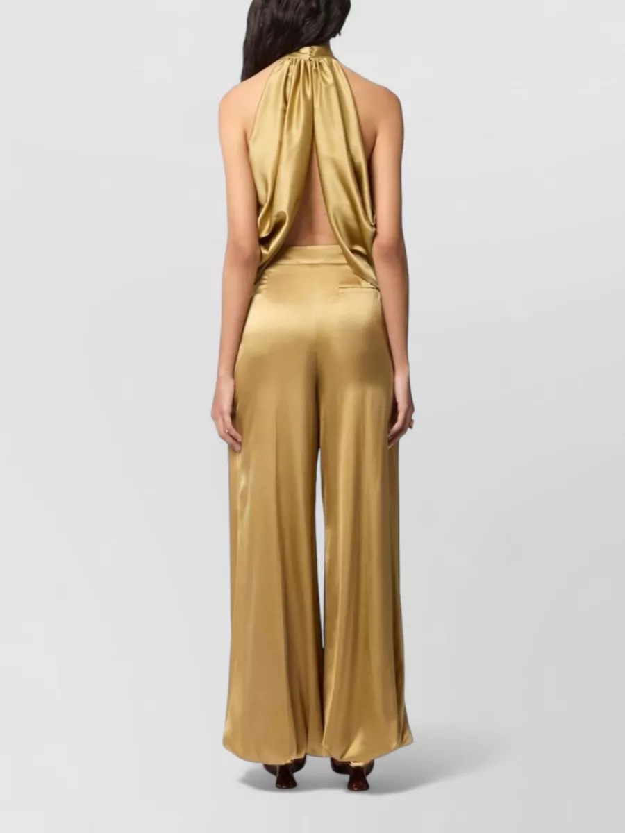 Nina Ricci Halterneck Satin Top Gold Tone Open Back