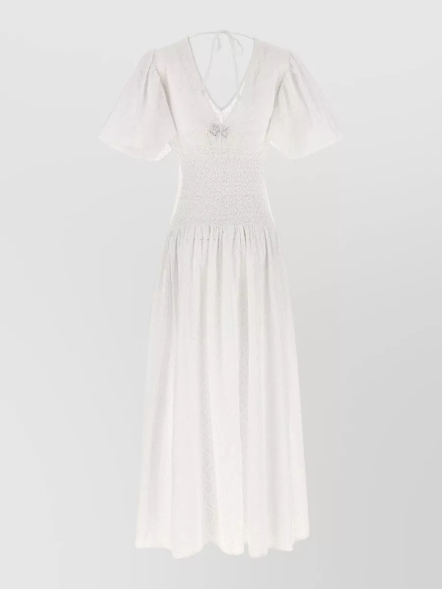 Le Twins Rosellina Dress Eyelet Embroidery Puff Sleeves In White