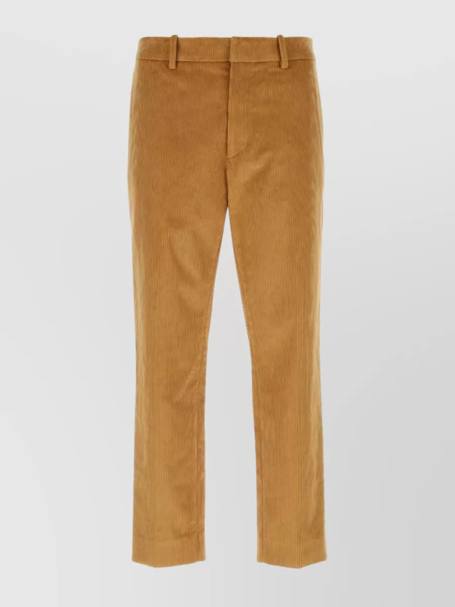 Shop Moncler Cropped Corduroy Trousers With Functional Pockets In Brown