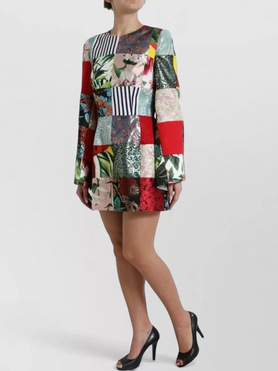 Dolce&Gabbana floral patchwork long-sleeve mini dress