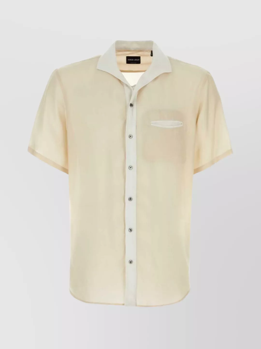 Giorgio Armani Lyocell Shirt Featuring Chest Pocket And Short Sleeves In Neutrals