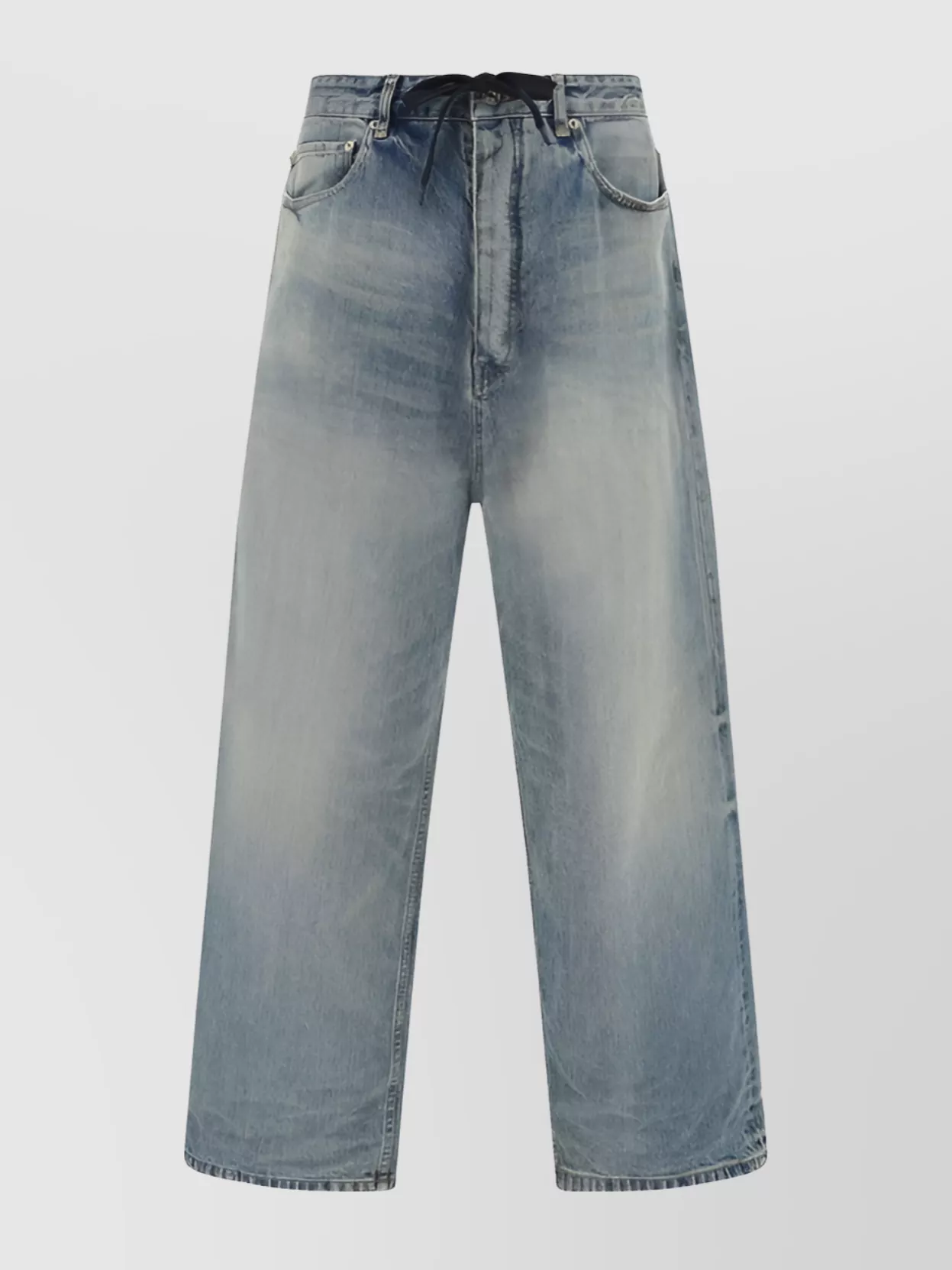 Balenciaga Drawstring Waistband Wide-leg Cotton Jeans In Blue