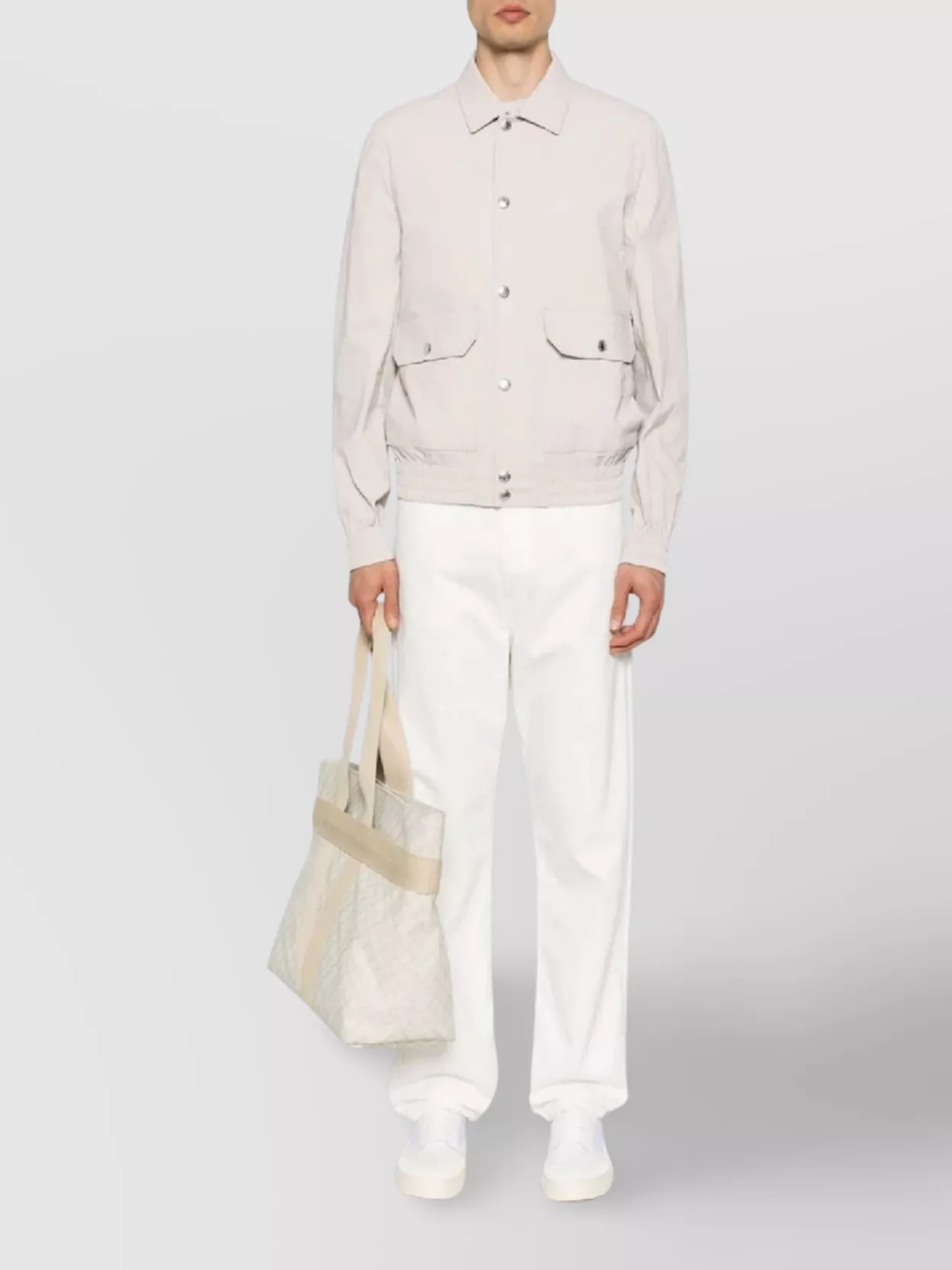 Brunello Cucinelli Collared Jacket With Elasticated Cuffs And Hem In Neutral