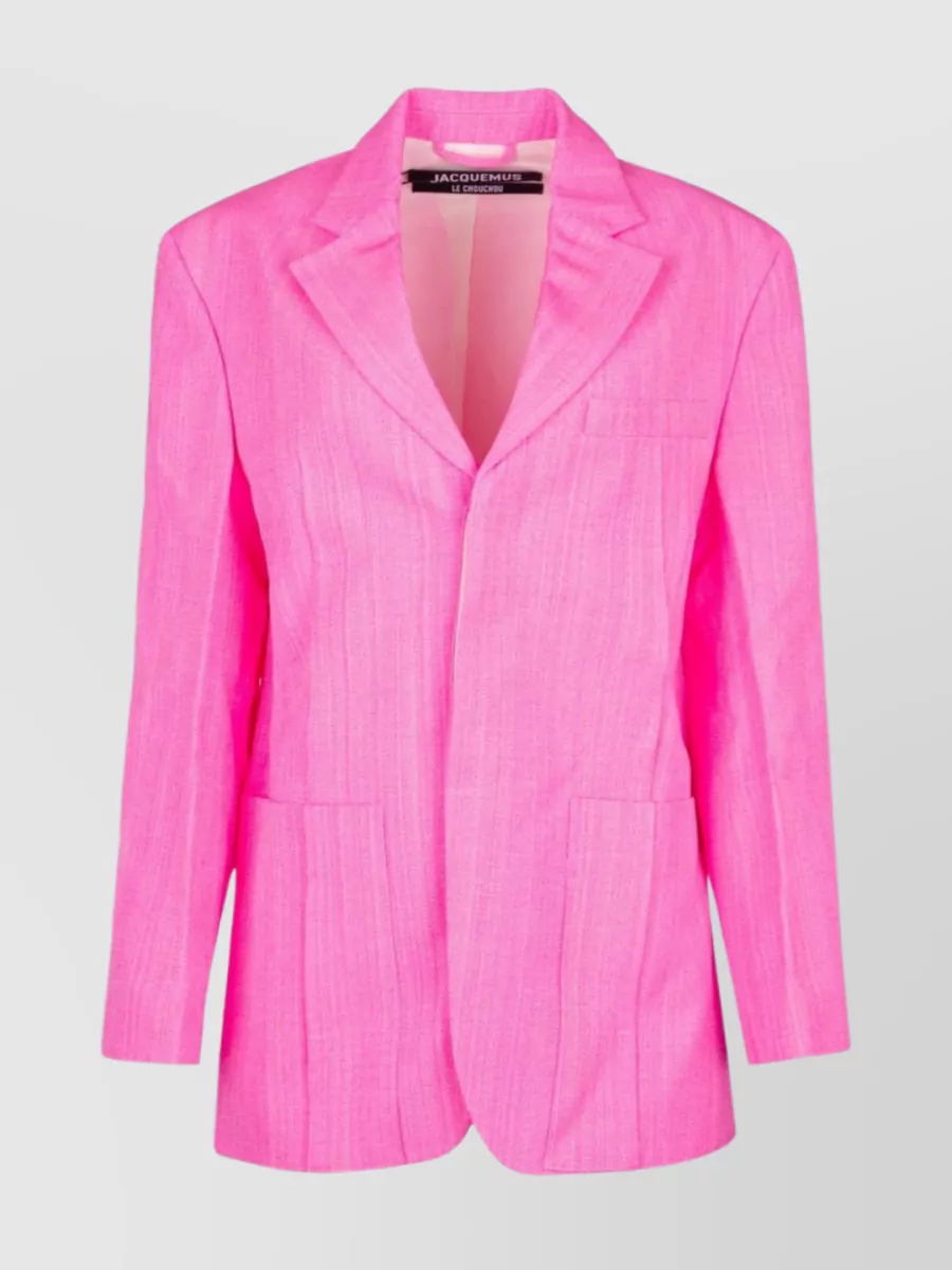 Shop Jacquemus Structured Shoulders Textured Jacket In Pink