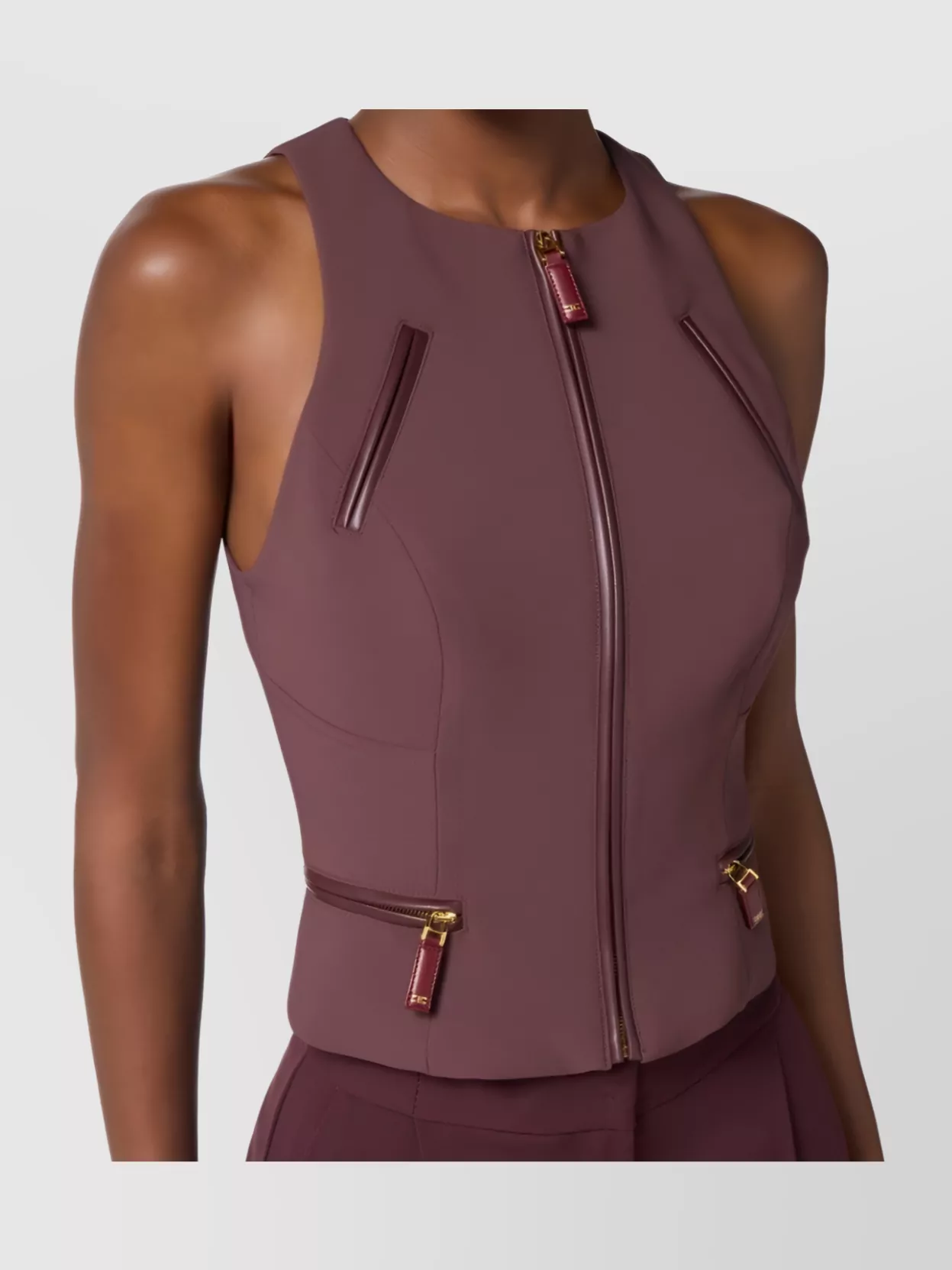 Elisabetta Franchi Fitted Sleeveless Top Zipper Pockets