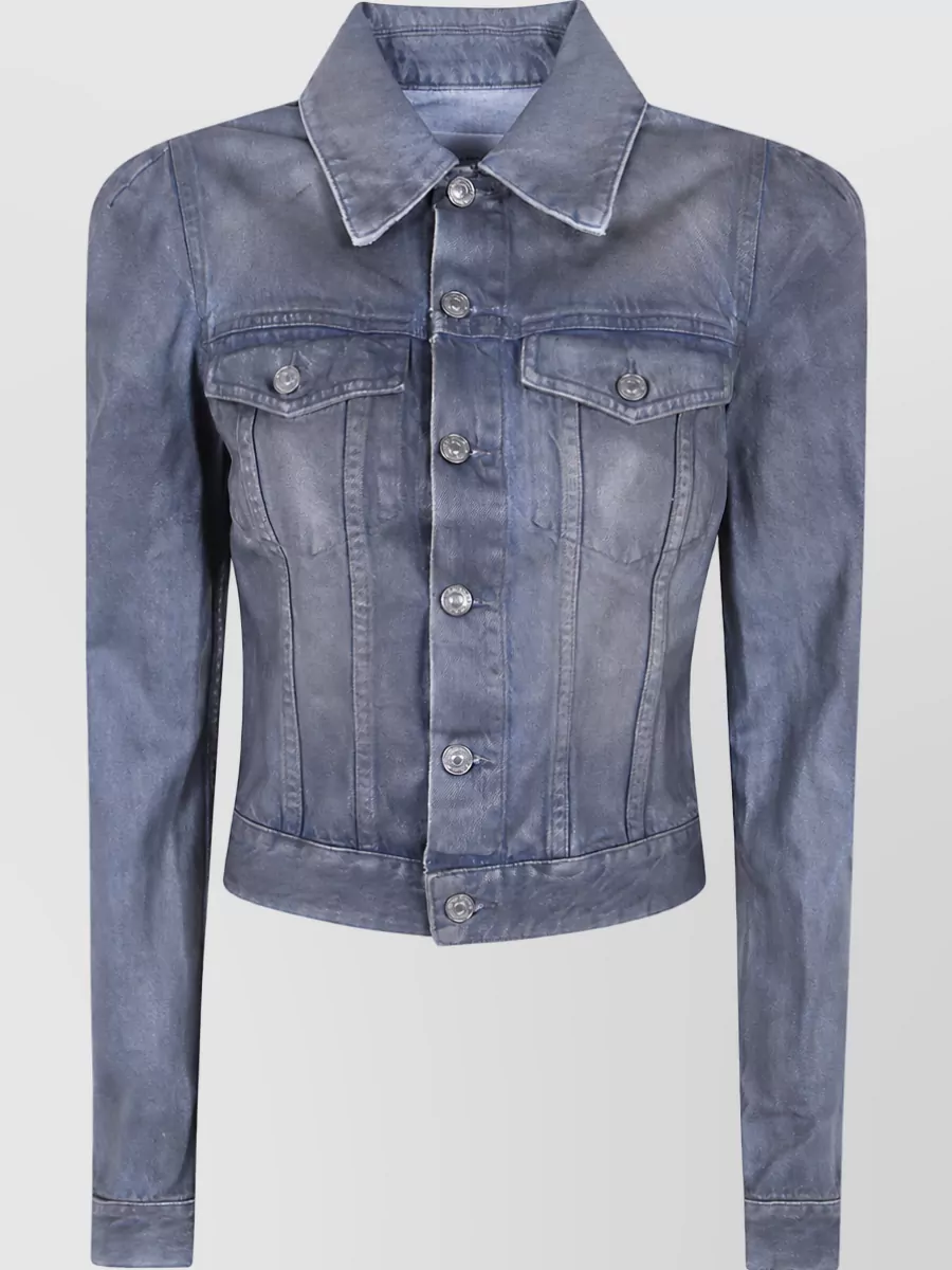 7 For All Mankind denim puff sleeve trucker jacket