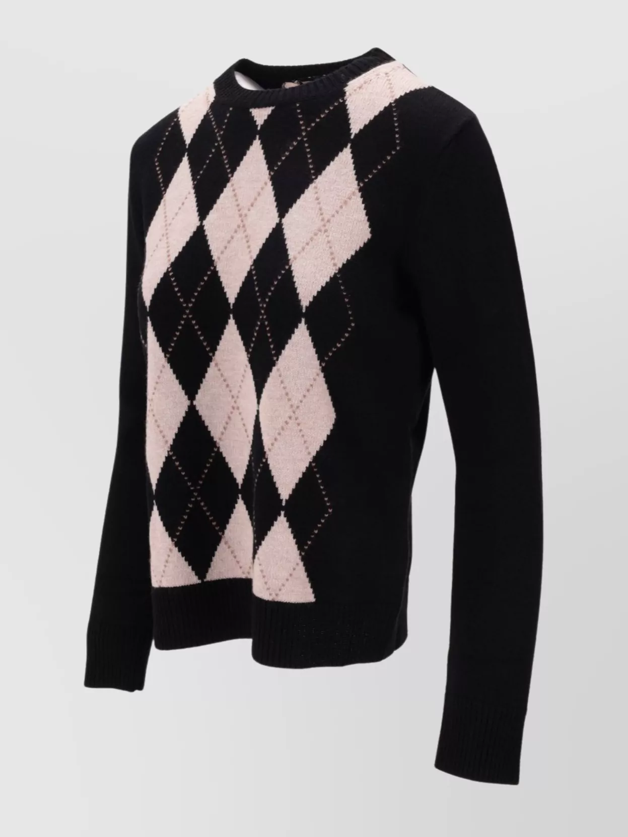S Max Mara Argyle Pattern Long Sleeve Crew Neck Top