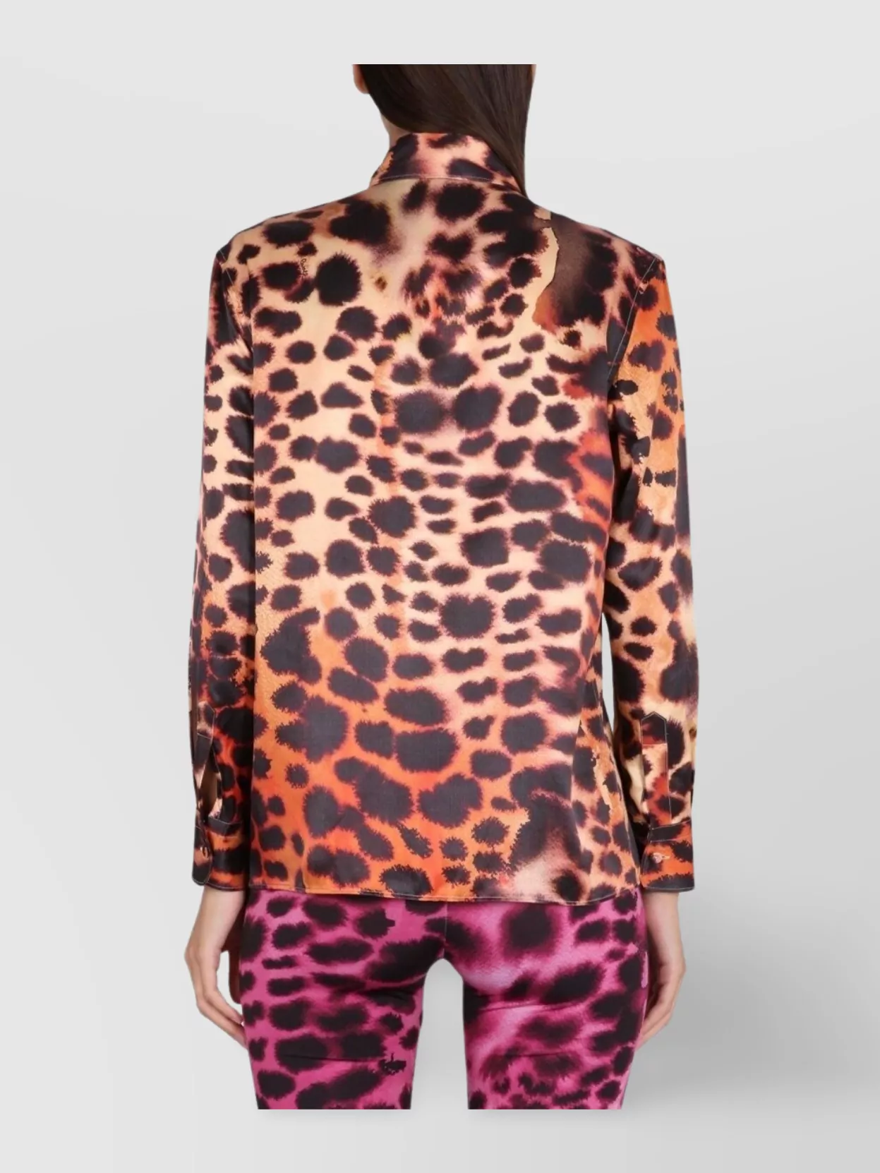 Roberto Cavalli Animal Print Collared Neck Satin Shirt