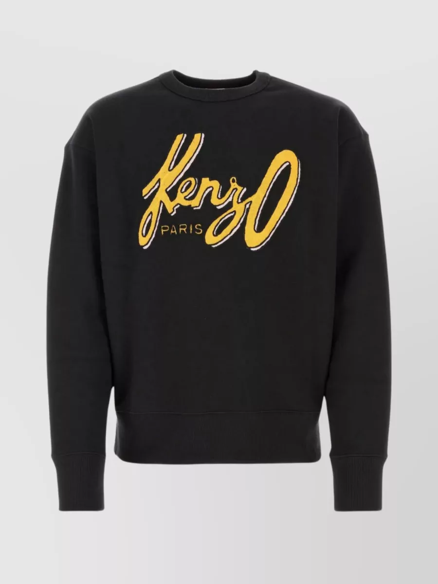 Shop Kenzo Cotton Ribbed Crew-neck Sweatshirt In Black