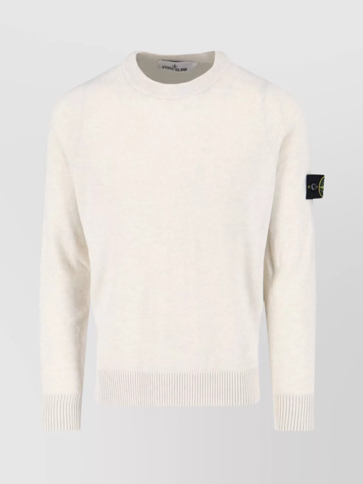 Stone Island Crewneck Ribbed Sweater Long Sleeves In White