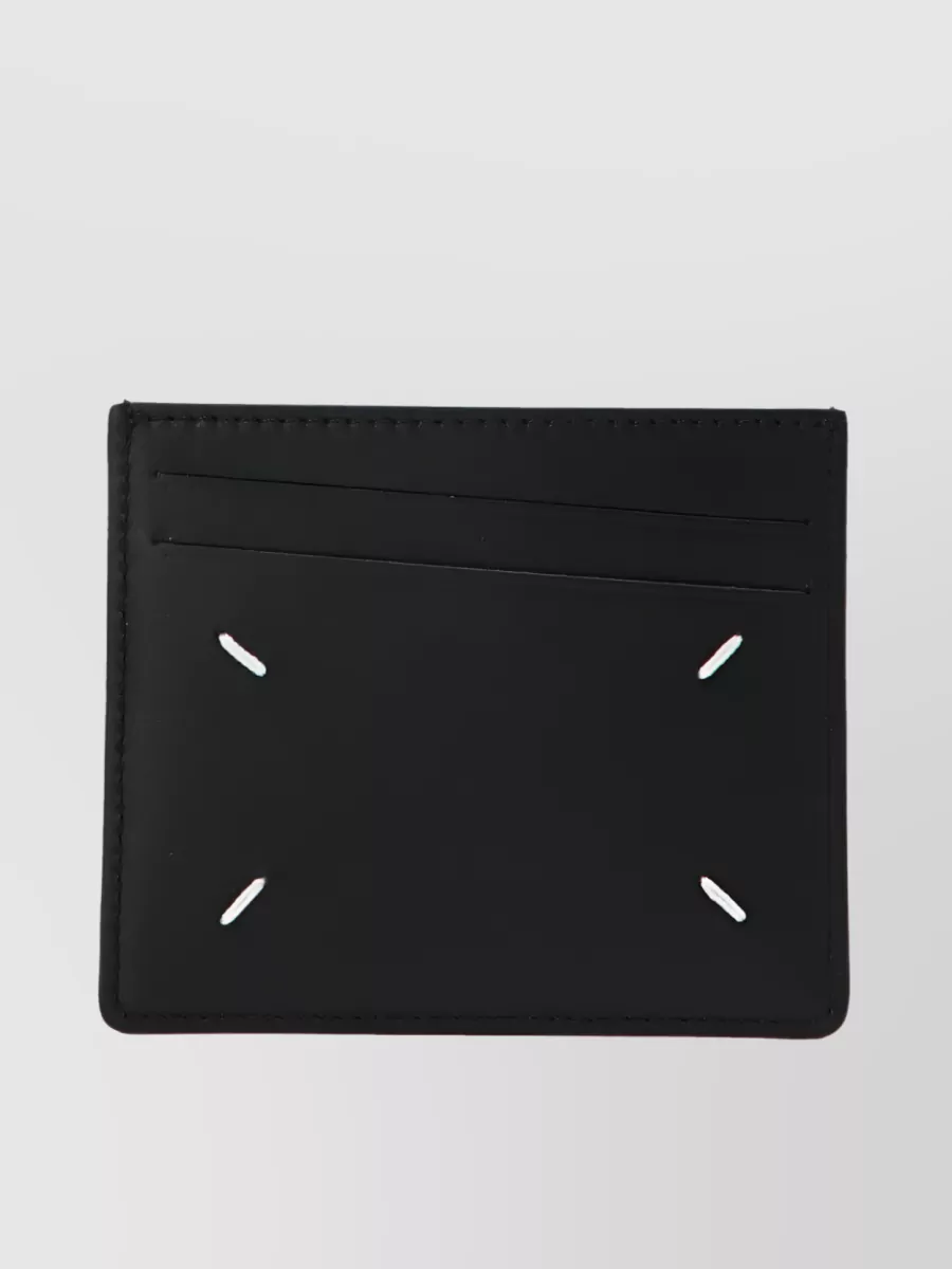 Shop Maison Margiela Signature Stitching Rectangular Leather Cardholder In Black