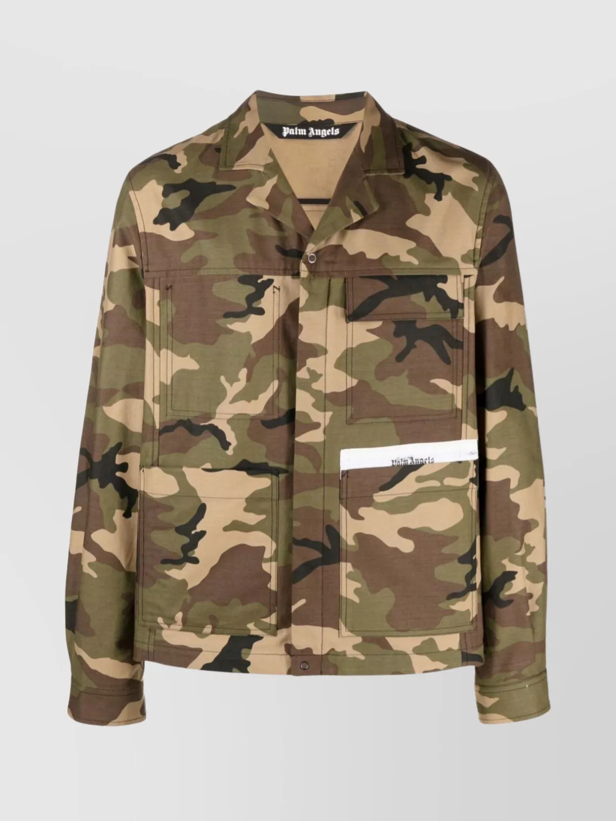 Shop Palm Angels Reversible Collar Camo Jacket In Brown