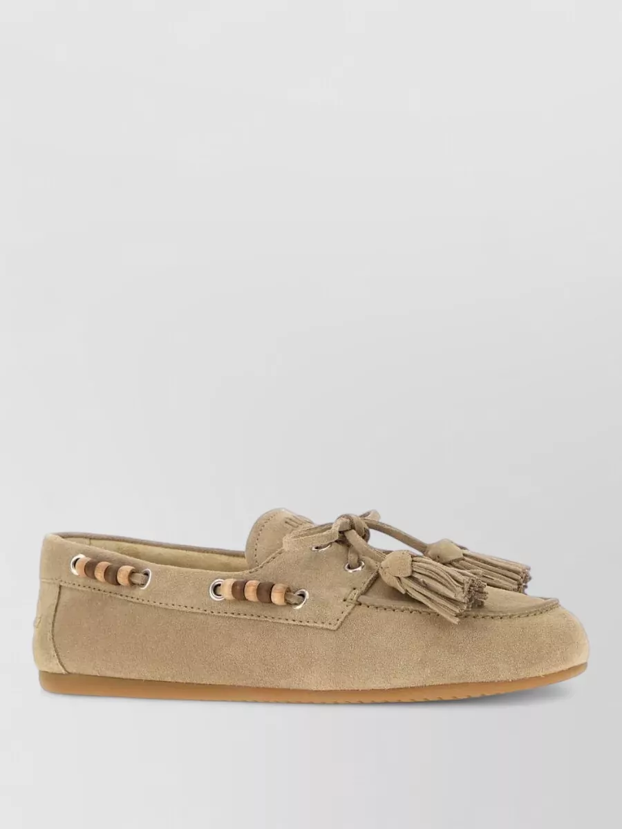 Miu Miu suede leather lace-up boat shoes