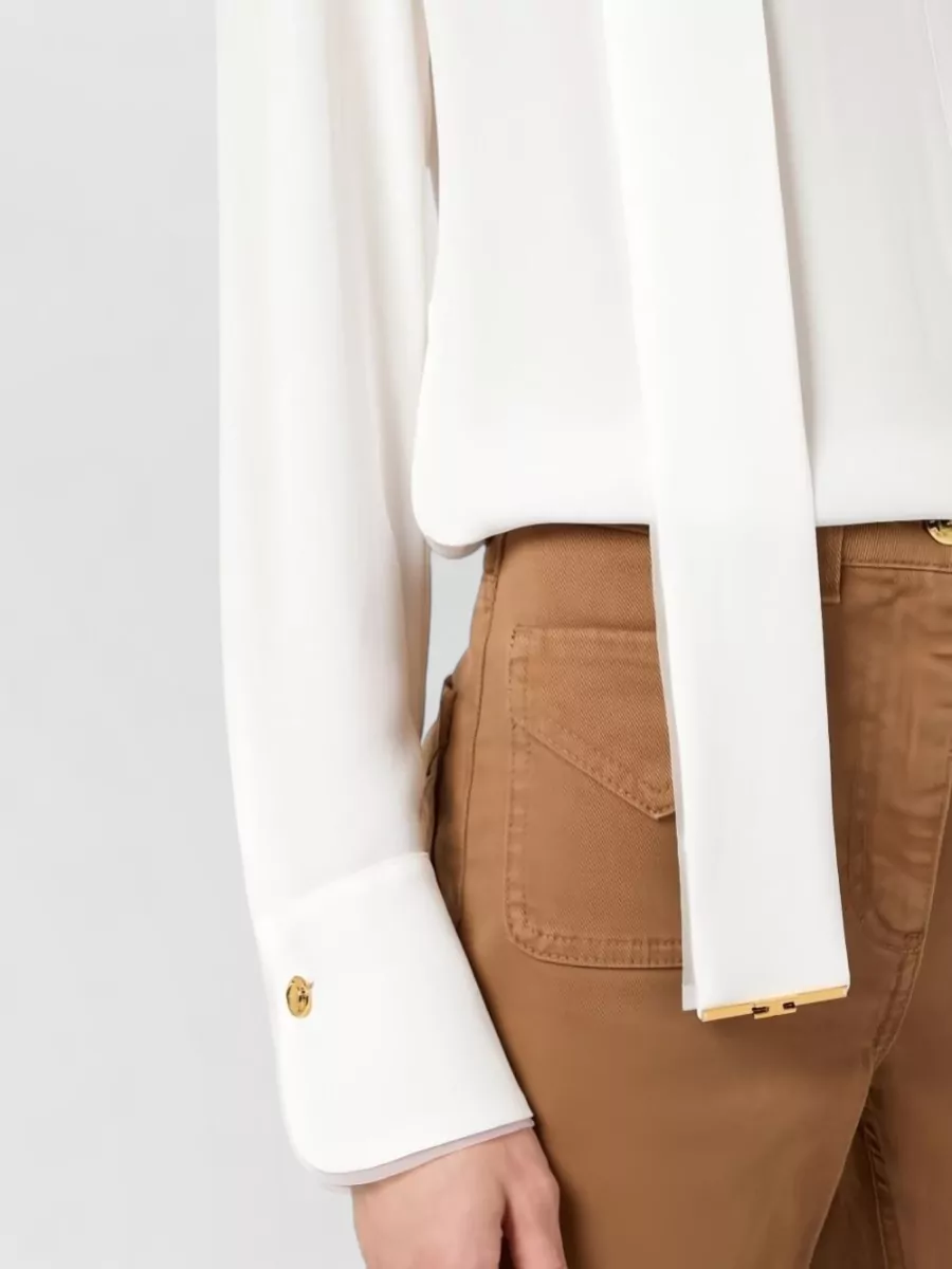 Elisabetta Franchi Top Long Sleeves Scarf Detail Gold Buttons