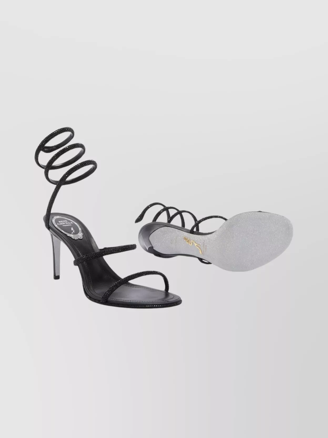 Rene Caovilla Spiraled Open Toe Sandals With Embellished Straps