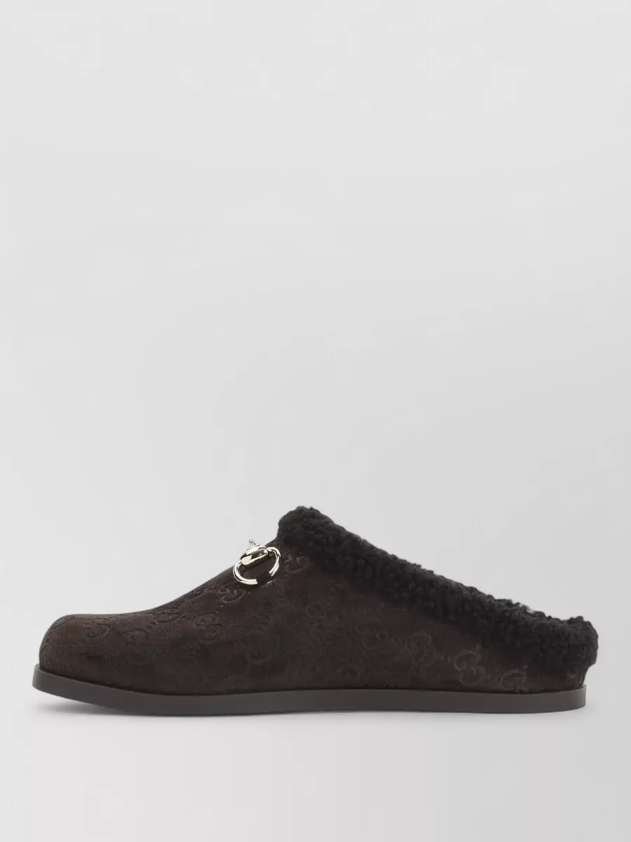 Gucci Shearling Mule Slip On Metal Detail