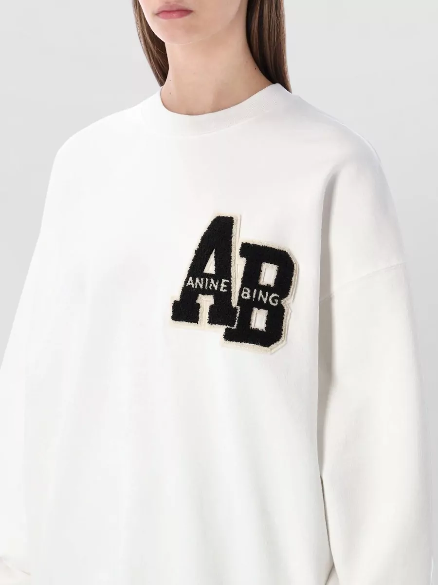 Anine Bing Miles Oversized Crew Neck Letterman Sweatshirt In White