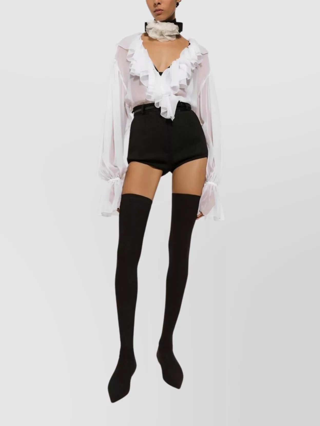 Dolce&Gabbana Silk Ruffled V-Neck Cropped Blouse