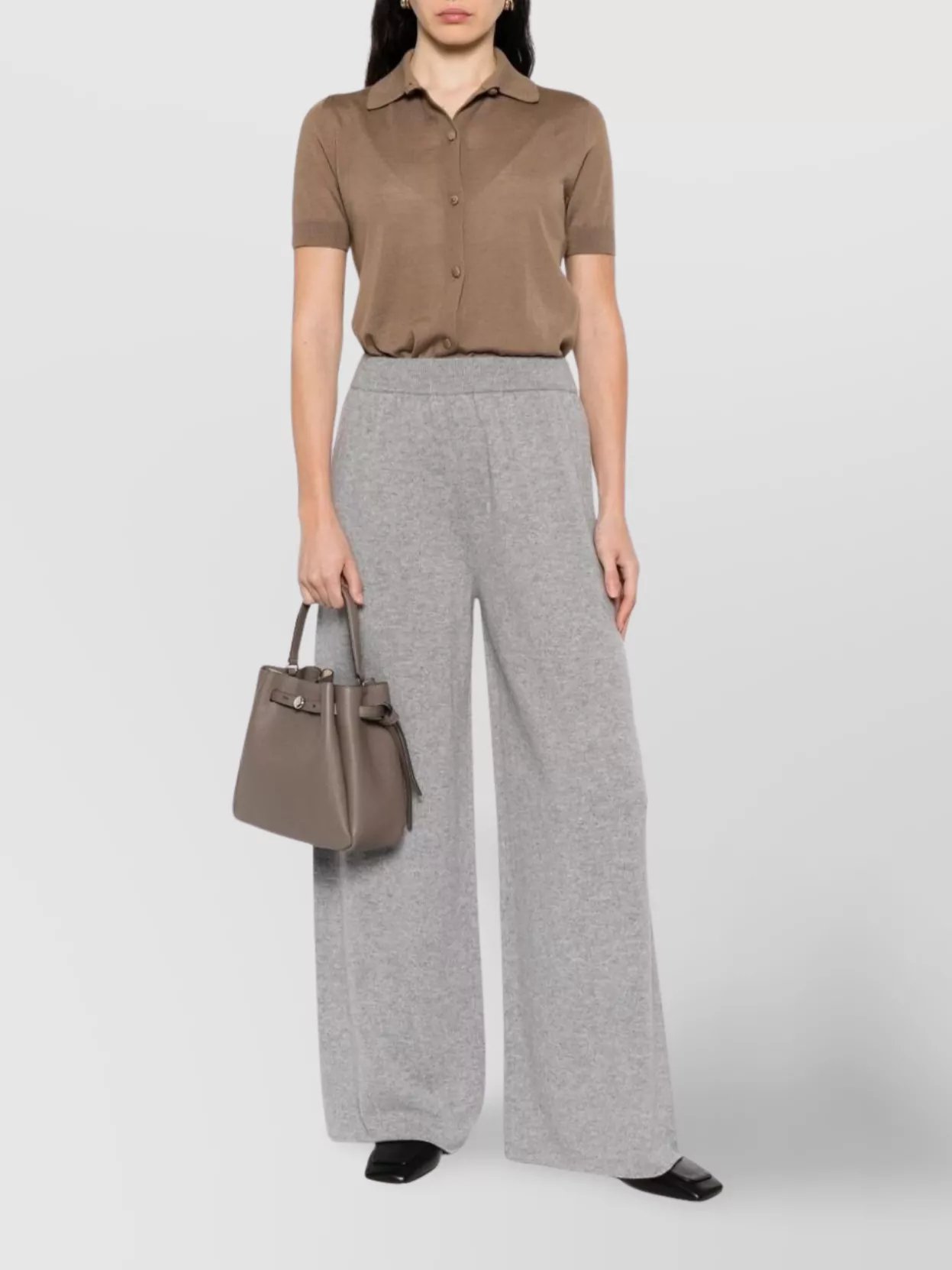Max Mara Knit Shirt Collar Cardigan With Short Sleeves In Brown
