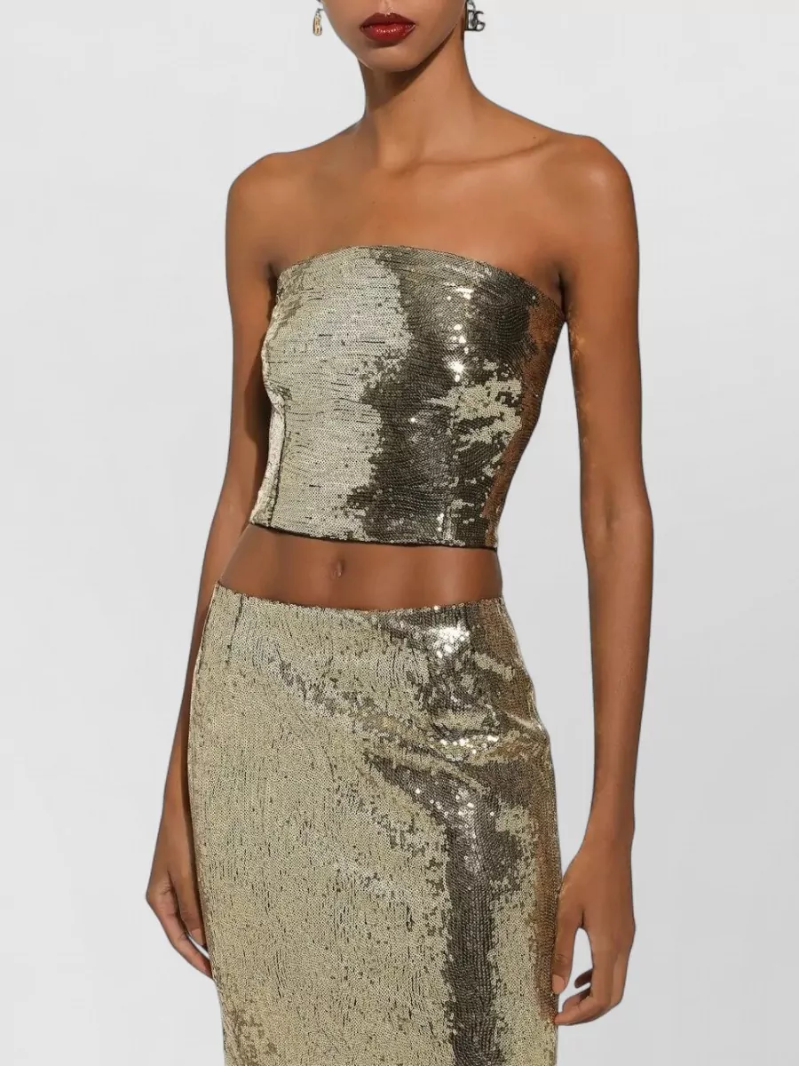 Dolce&Gabbana Strapless Sequin Cropped Lace Evening Top