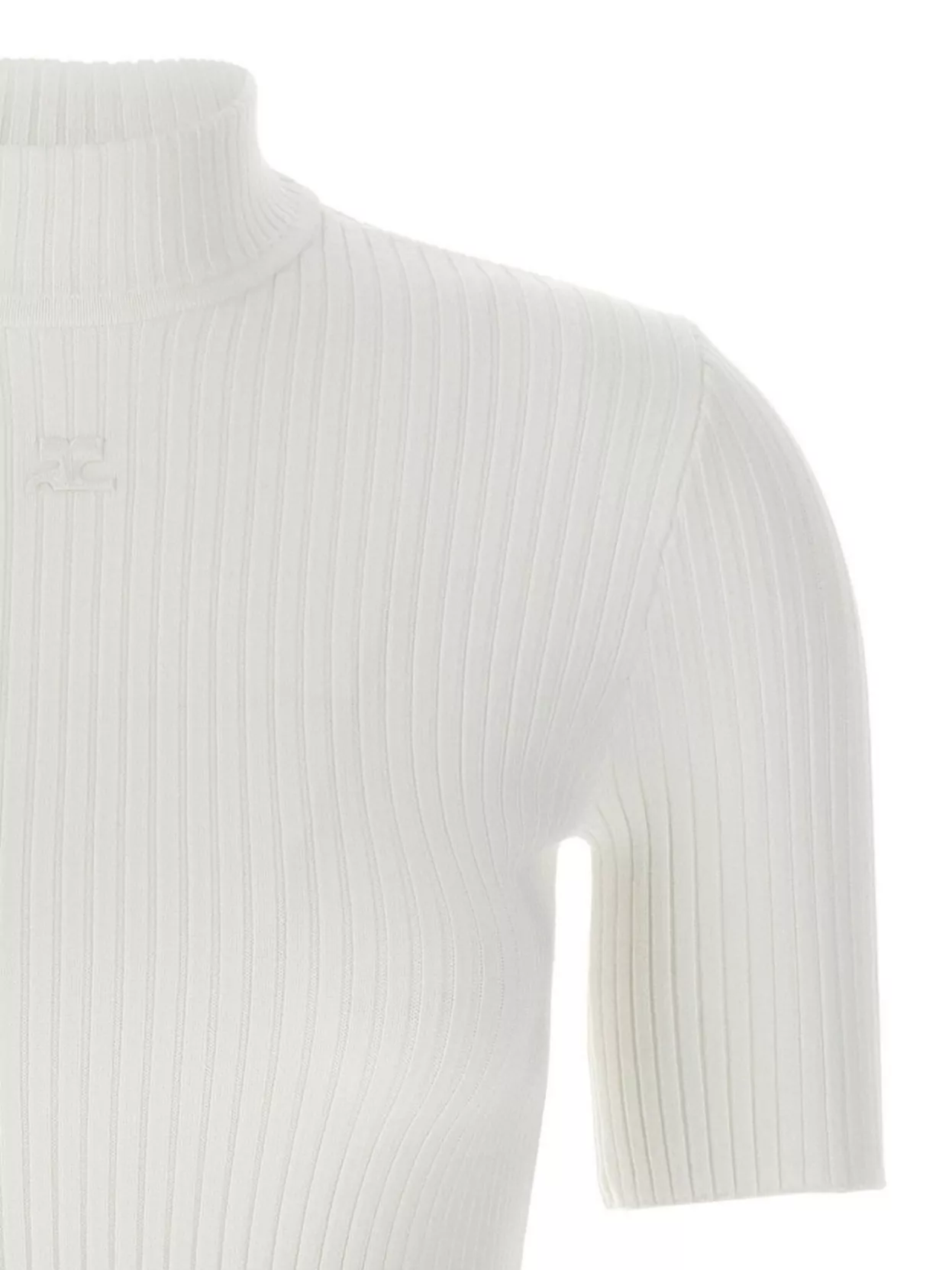 Courrèges Modern Knit T-Shirt With Ribbed Mock Neck