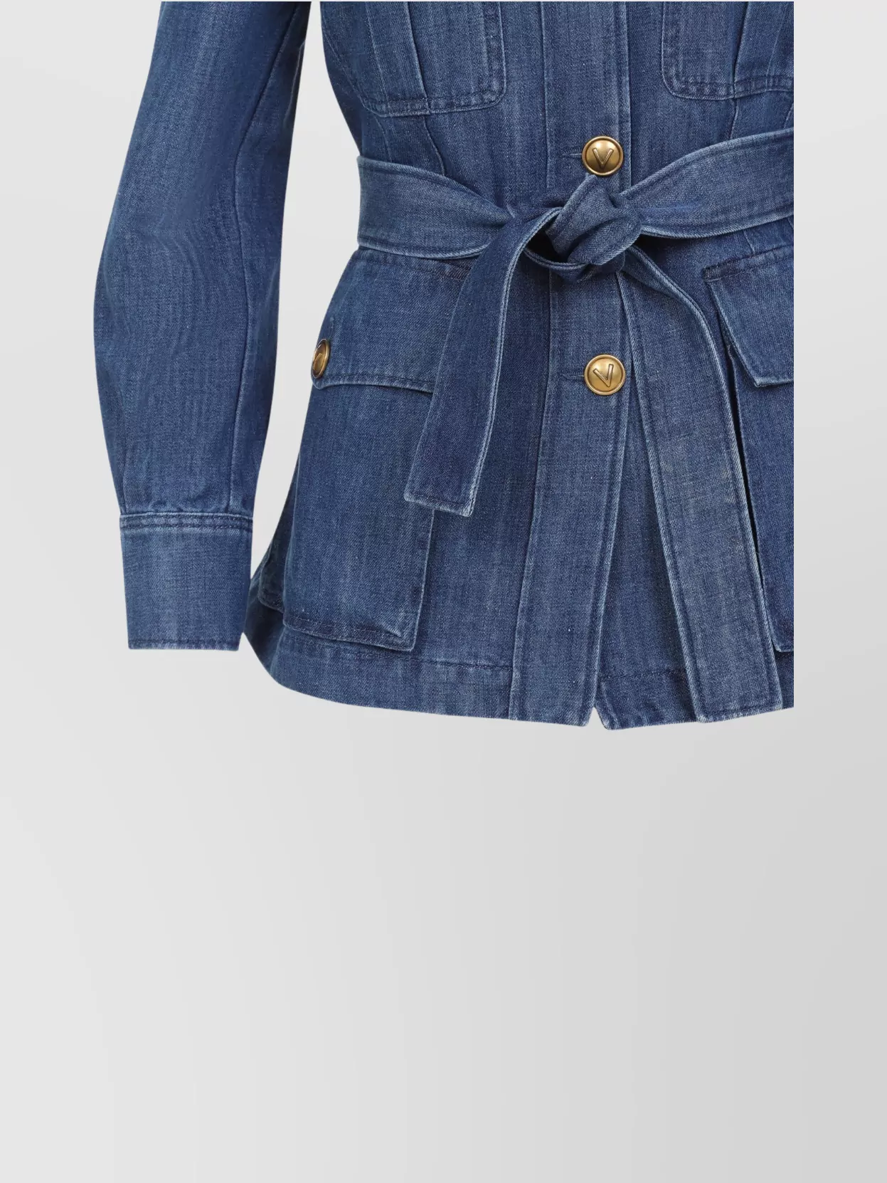 Shop Valentino Denim Jacket With Pointed Collar And Belt