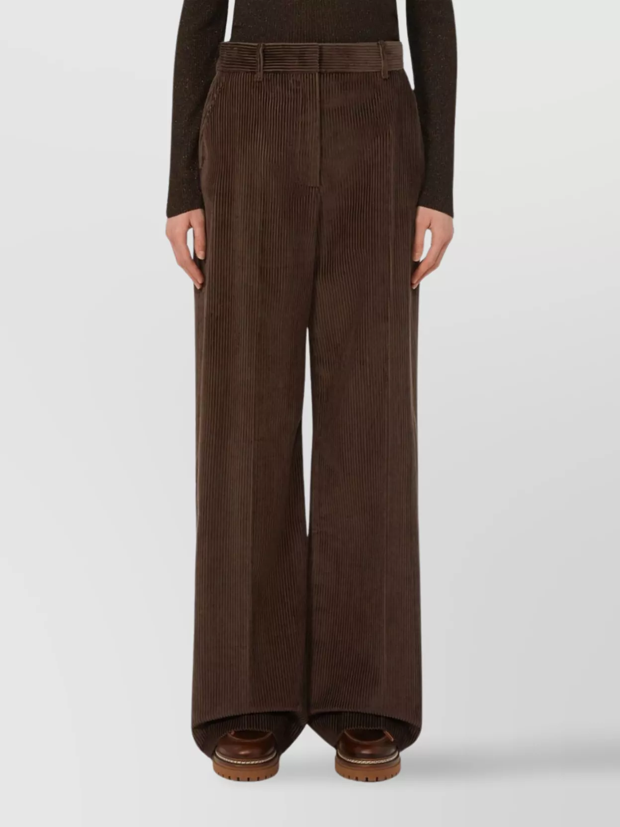 Weekend Max Mara Wide-leg Corduroy Trousers And Pockets In Brown
