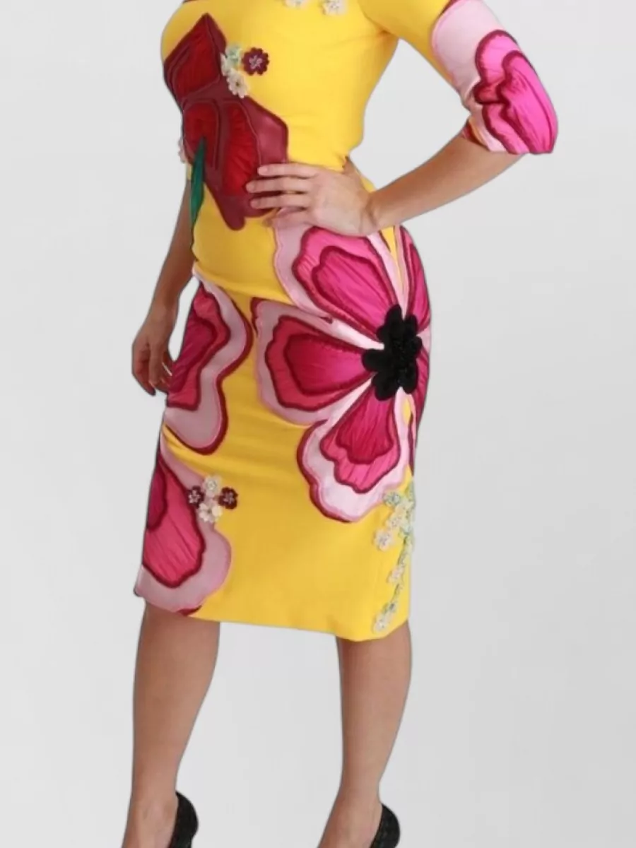 Dolce&Gabbana Silk Floral Crystal-Embellished Bodycon Knee-Length Dress