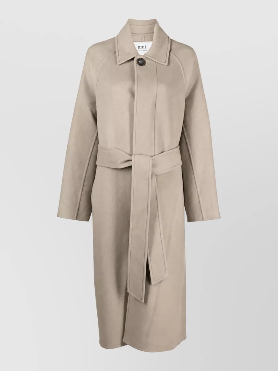 Ami Paris cashmere wool belted single breasted coat