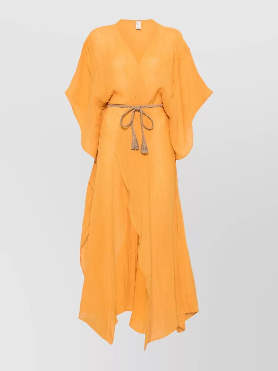 long sleeve maxi linen dress Leaf Green Linen Cotton Maxi Dress with Buttoned Neckline and Pockets main image 1