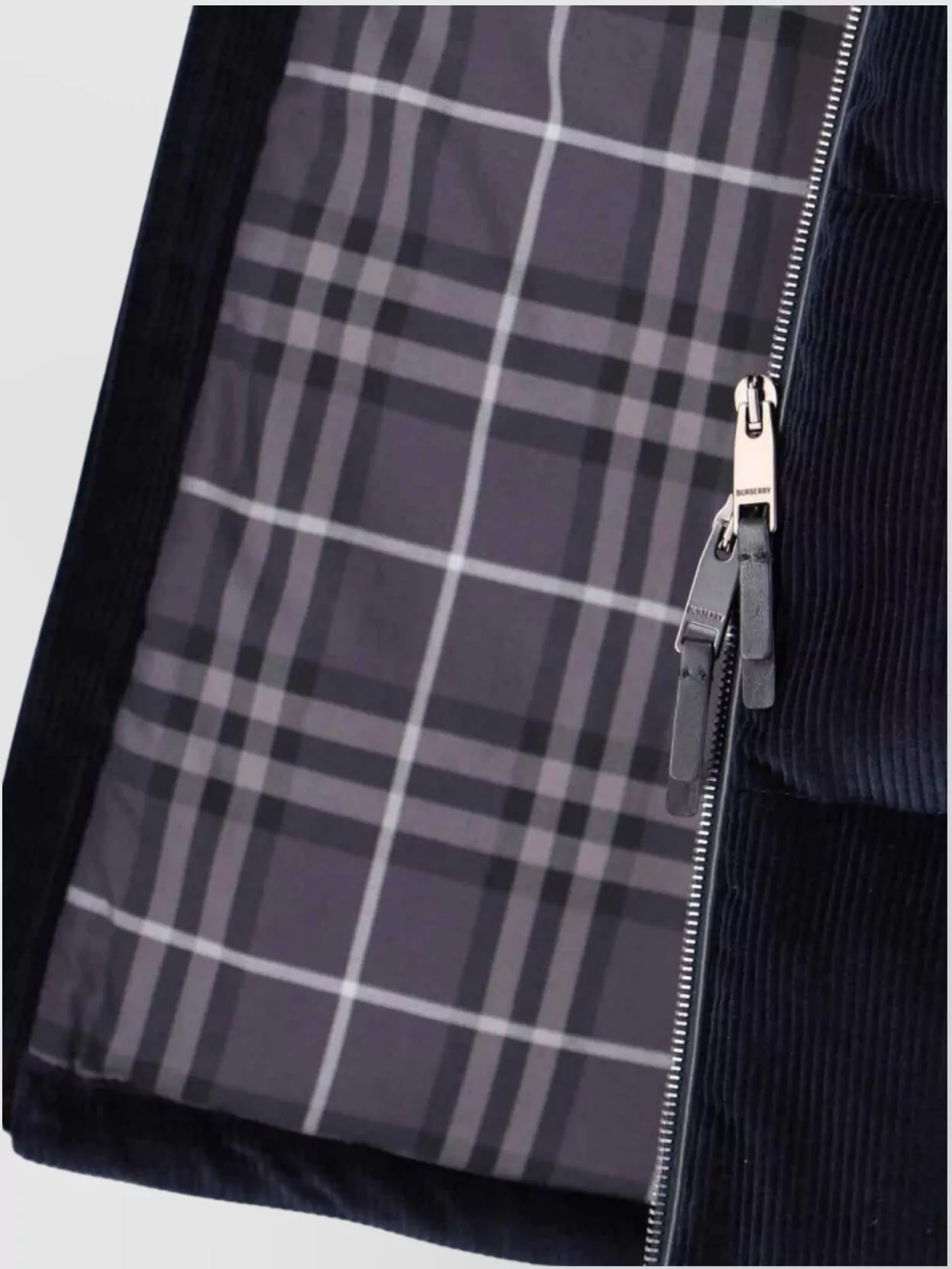 Burberry Textured Corduroy High Collar Quilted Jacket