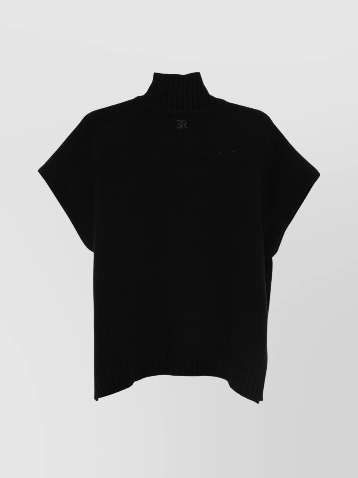 Ermanno Firenze Ribbed Turtleneck With Short Sleeves And Side Slits In Black