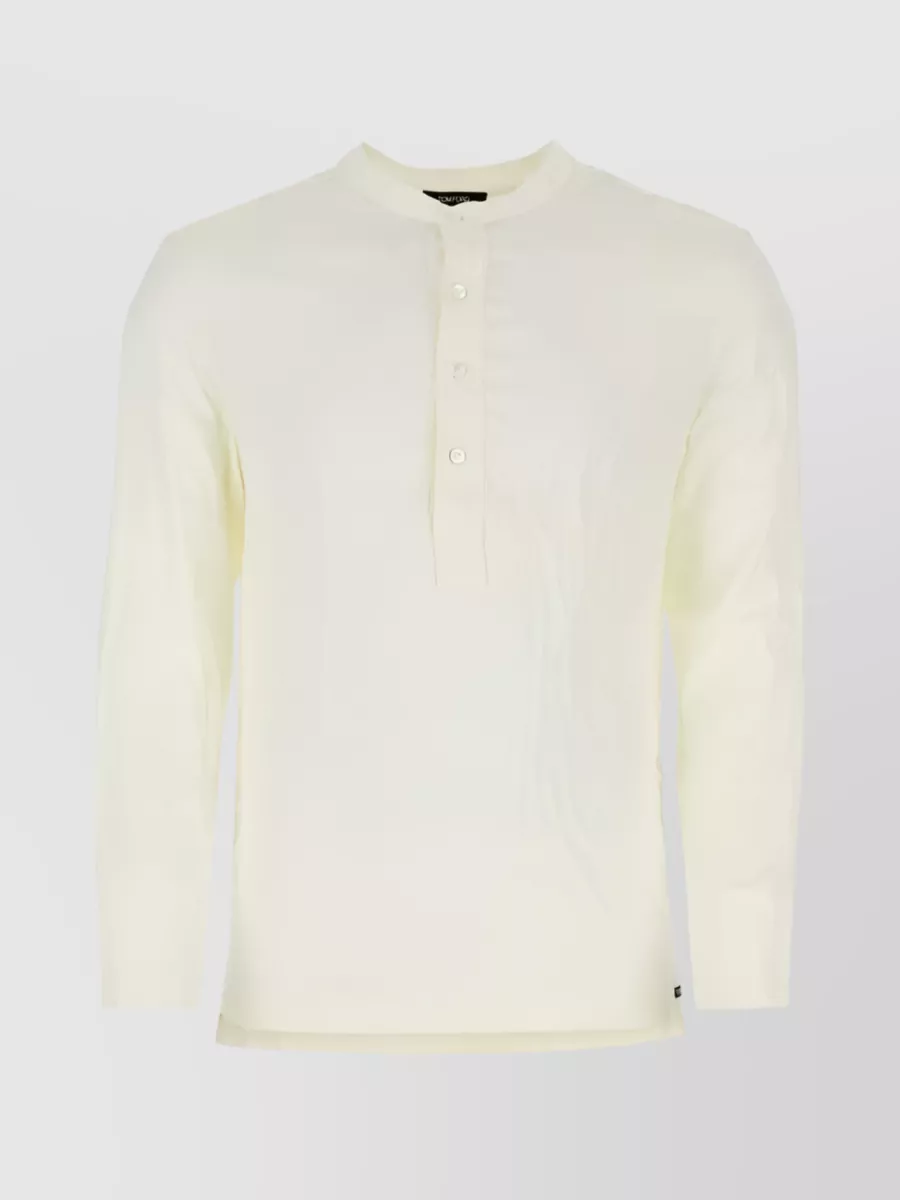 Shop Tom Ford Long Sleeves Silk Blend Shirt In Beige